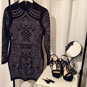 Long Sleeve Rhinestone Mini Dress
